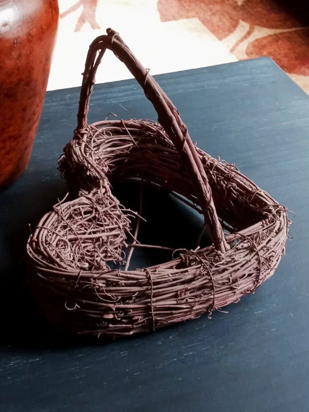 Whimsical Vintage Lavender Twig & Wire Heart Basket Table or Wall Decor
